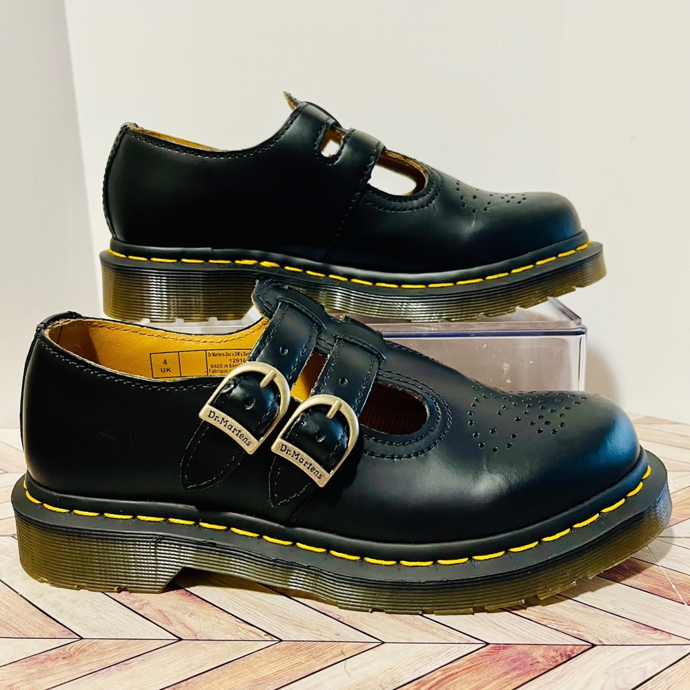 Dr Martens 8065 Smooth Leather Mary Jane Women 6 Black Shoes Double Strap Brogue
